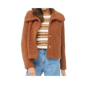 Forever 21 Contemporary Brown Tan Teddy Jacket Collared Coat Size Large